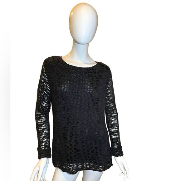 Vintage Crochet Long Sleeve Sweater Black Large - Picture 1 of 16